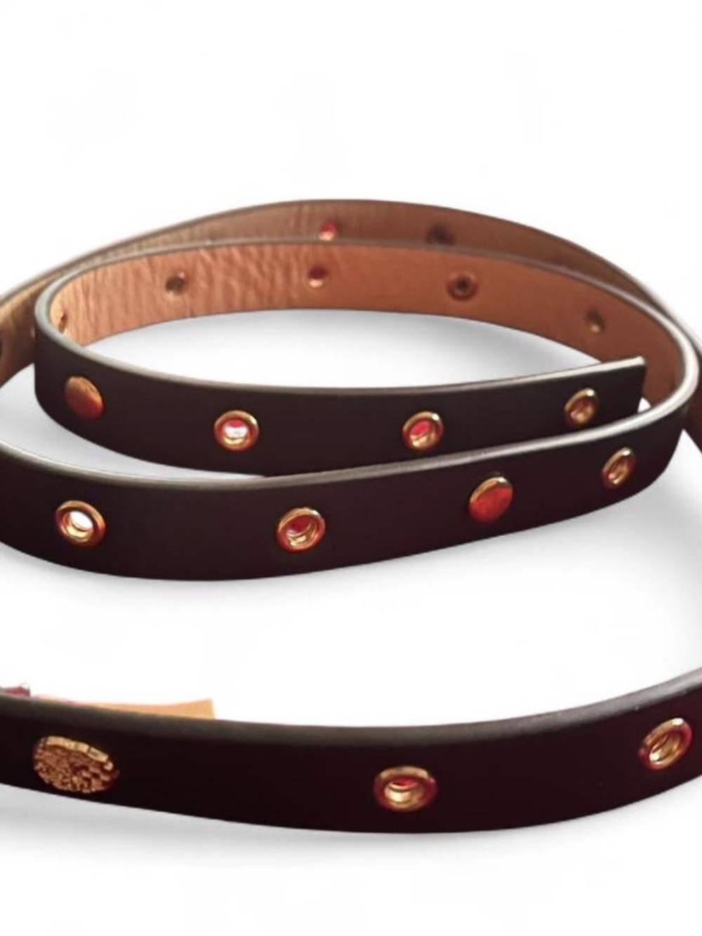 Vince Camuto:Black Leather Men’s Slim Belt with Gold Accents - Picture 2 of 3